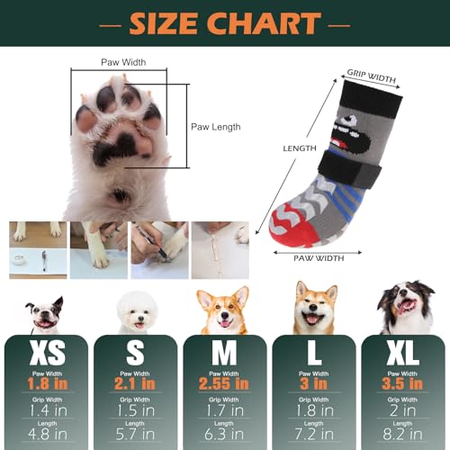 Dog Socks to Prevent Licking Paws with Grippers for Hardwood Floors Anti Slip (Small / Grey)