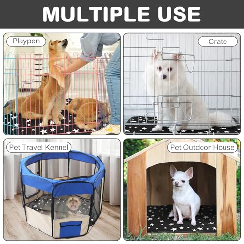 4 Pack Self Warming Cat Bed Self Heating Cat Mat Star Pattern Soft Dog Crate Pad Thermal Pet Mat Anti Slip Kennel Dog Washable Warming Bed for Outdoor Indoor (18 x 24 Inch / Black)