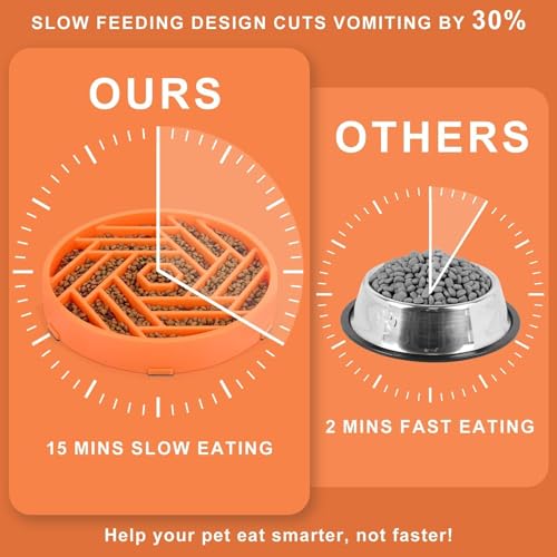 Slow Feeder Dog Bowls Large Medium Breed (Orange)