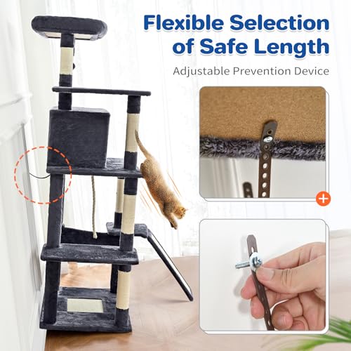 63" Multi Level Cat Tree Tower for Indoor Cats (Dark Grey)