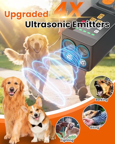 Digital LED Display] ultrasonic Dog bark Deterrent with 4 Transmitters (Black)