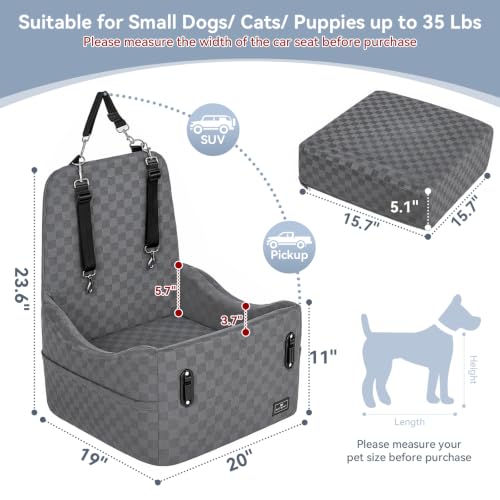 Pet Car Seat with Patented Safety System (Grey / Medium)