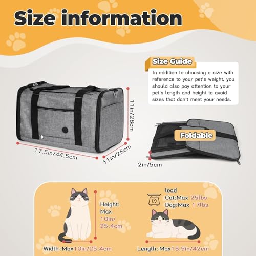 2 Packs 25 lbs Soft Sided Pet Carrier for Large Cat & Small Dog (17.5"L x 11.0"W x 11.0"H / 2 Pack(Grey*1+Grey green*1))