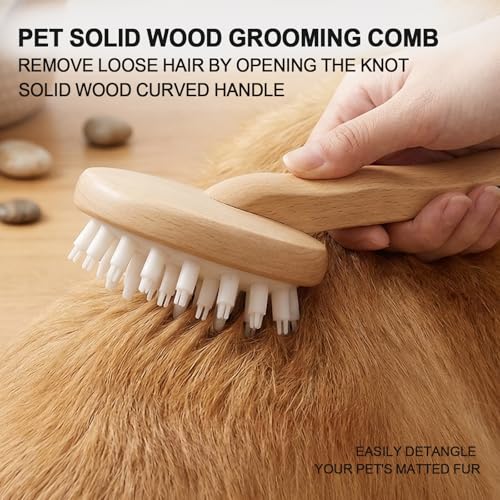 HOP Dog Bath Brush with Wooden Handle Dog Washing Brush 7.17in