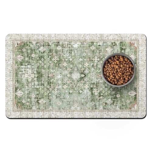 Pet Food Mats for Floor (Green / 24"l X 16"w)
