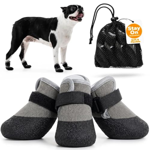 4 Pack Soft Upper & Flexible Sole Dog Summer Shoes for Hot Pavement (Gray / XXL)