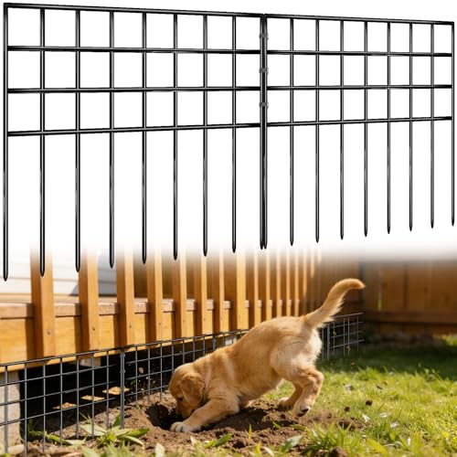 17ft(L) x 13in(H) Garden Fence Animal Barrier, 12 Panels No Dig Fence Panels for Dog Rabbit, Rustproof Metal Dig Defence Fencing Bottom Barrier, Anti Digging Garden Edging Border for Outdoor, Yard (12 Panels, 17ft(L) x 13in(H) / Black)