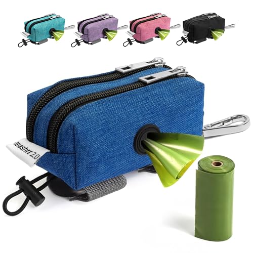 Dog Poop Bag Holder for Leashes and Treat Holder with 2 Waterproof Pouches (Blue)