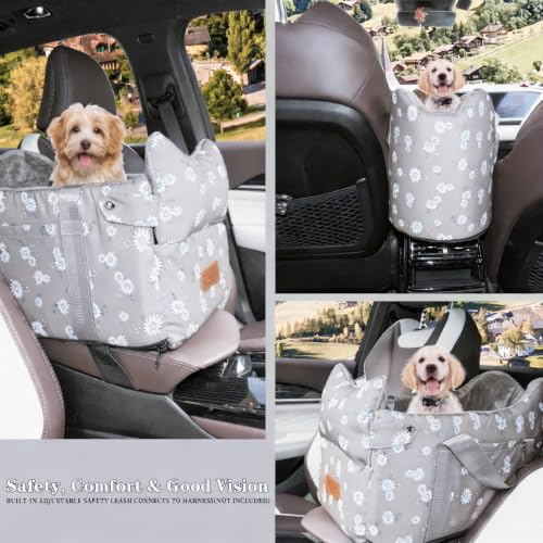 Center Console Dog Car Seat Safe Travel for Small Dogs Under 15 lbs (Gray)
