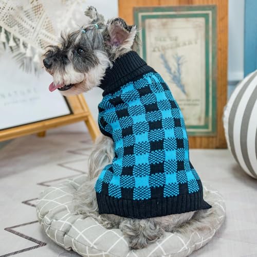 Dog Sweaters for Large Medium Small Dogs (S/M - Chest 19", Back 14" / Blue&Black)