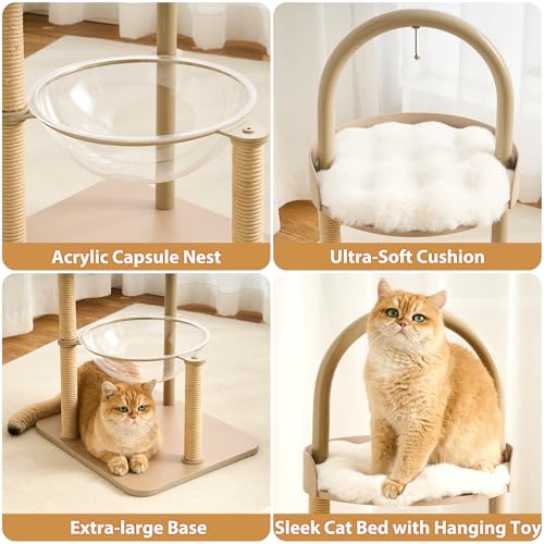 34" Modern Cat Tree Furniture for Indoor Small & Medium Cats (Cream Beige-34")