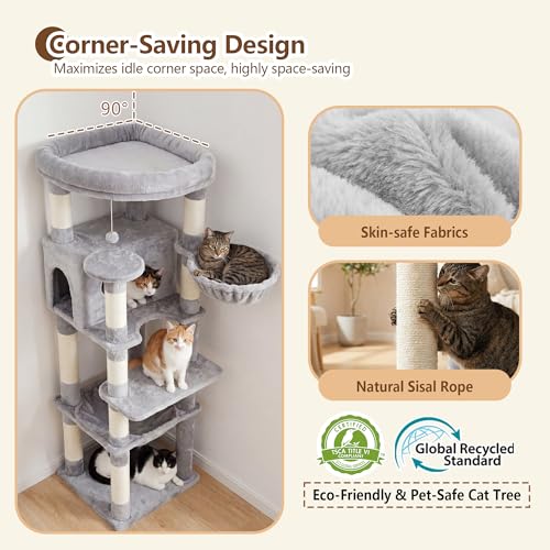 53.1" Corner Cat Tree for Large Cats (53 inch / Light Gray)