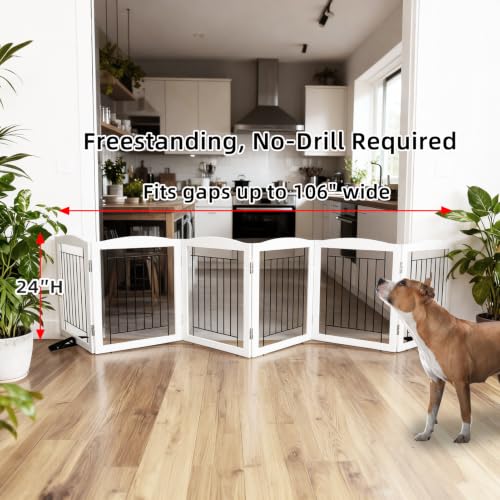 Freestanding Dog Fence Indoor (White / 【6 Panels】120''w x 24''h)
