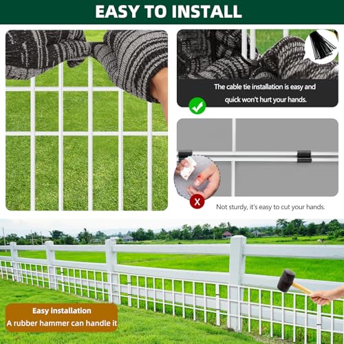 42.5ft(L) x 13in(H) Animal Barrier Fence, 30 Panels No Dig Garden Fence for Dog Rabbit, Rustproof Anti Digging Barrier, Garden Edging Border Ground Defense for Outdoor, Yard, Patio, White (White / 30 Panels, 42.5ft(L) x 13in(H))