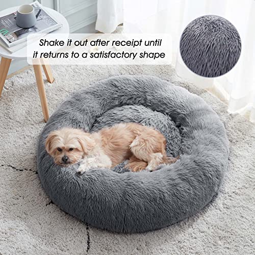 Western Home Calming Donut Small Dog Cat Bed Washable Puppy Bed (Navy Grey / 24.0"l x 24.0"w x 7.0"th)