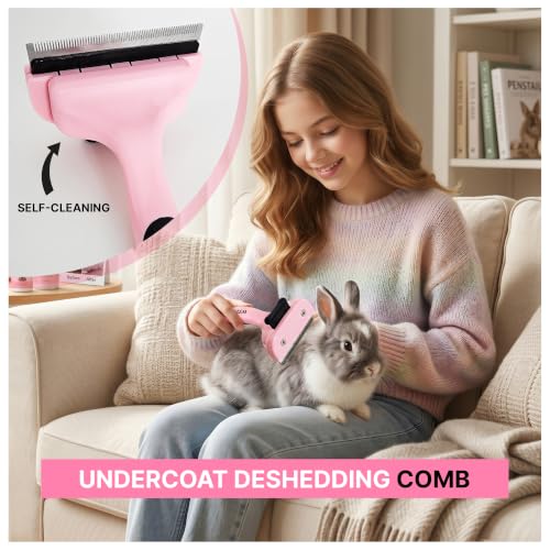 Pet Hair Removal Glove & Dog Brush for Shedding Bundle (PINK)