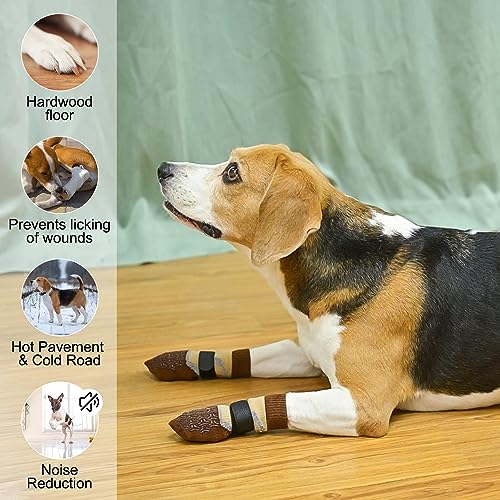 Dog Socks to Prevent Licking Paws for Hot (Reflective Brown / M(Pack of 4))