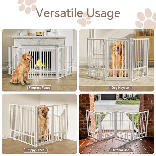 Full Metal Freestanding Dog Gate with Door (【8 Panels】160"W*36H" / White)