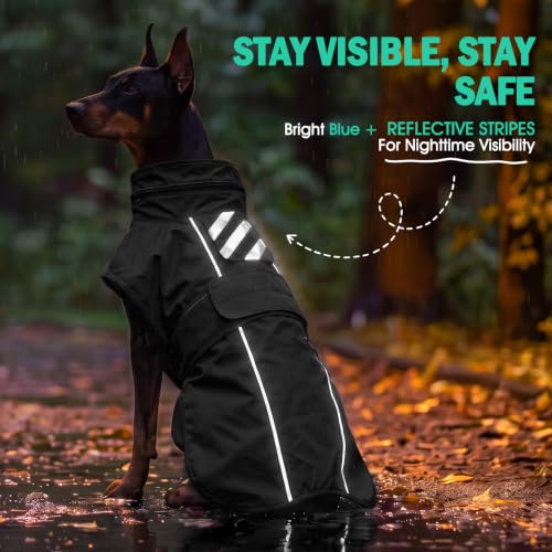 Dog Raincoat Waterproof Dog Rain Jacket with Hood Black XL (Black / X-Large)