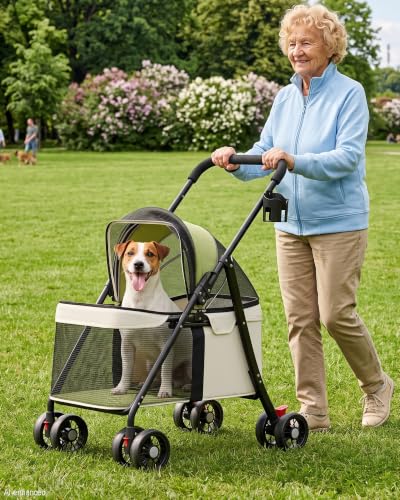 Foldable Pet Stroller for Small Dogs & Cats up to 33 lbs (Lime Green)