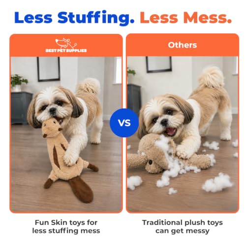 2-in-1 Stuffless Squeaky Dog Toy - Squirrel, Medium (Brown Snow Leopard / Medium)
