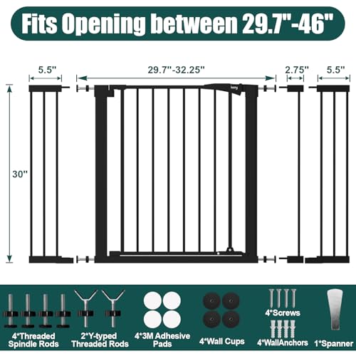 29.7" 46" Baby Gate for Stairs (Black / 29.7-46"Wide,30"Tall)