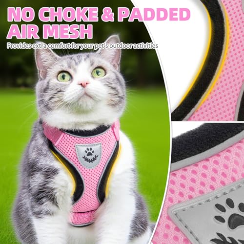 Cat Harness and Leash Set Escape Proof Reflective Cat Walking Harness Adjustable Soft Breathable Mesh Vest for Small Pets (XS (NECK 8.5", CHEST 11"-14") / Light Pink)