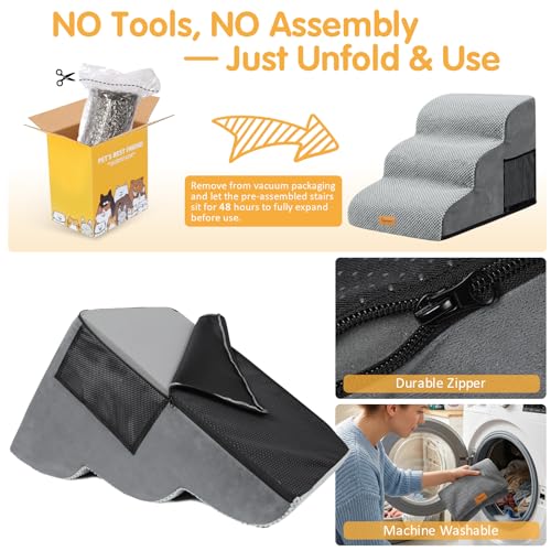 3 Tiers Foam Dog Ramps (Grey / 23.6*15.7*15.7)