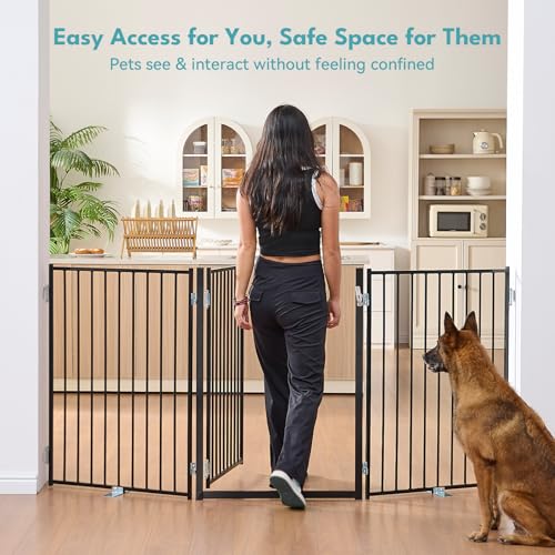 Freestanding Dog Gate with Door for Indoor & Outdoor (Black / 【3 Panels with Door】78"W×36"H)