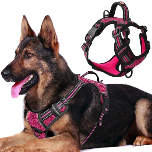 No Pull Dog Harness for Large Dogs (X-Large(Chest:30-38”) / Pink/Black)
