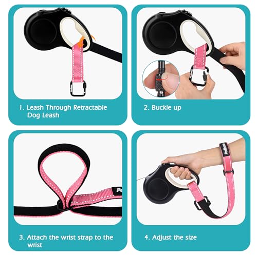 Dog Leash Wrist Strap with Lockable Clip for Dog Retractable Leash (Pink / 1 Pack)