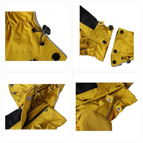 Waterproof Dog Raincoat with Removable Hood (Mustard Yellow / S (Back 11.5"))