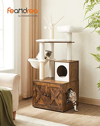 Cat Tree with Litter Box Enclosure (Rustic Brown)