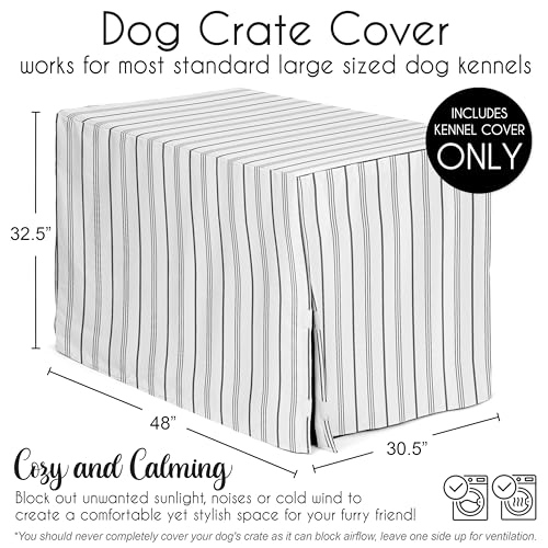48in. Large Dog Crate Cover (White and Grey Stripe / 48.0"L x 30.5"W x 32.5"H)