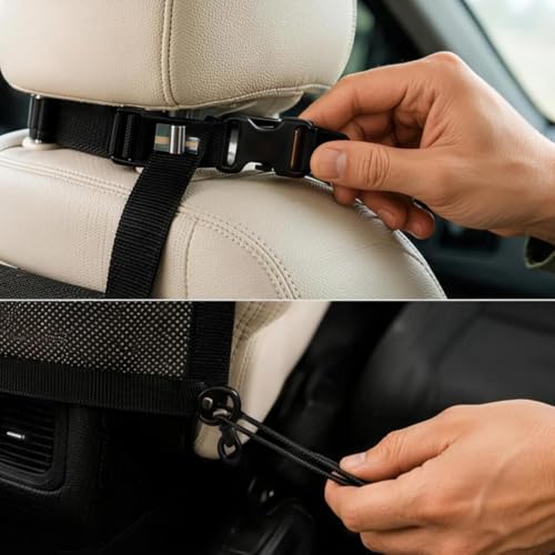 Dog Car Barrier Pet Backseat Net Barrier for Cars SUVs and Trucks Vehicle Dog Barrier Block Pets Safe Driving Protector with Mesh Storage