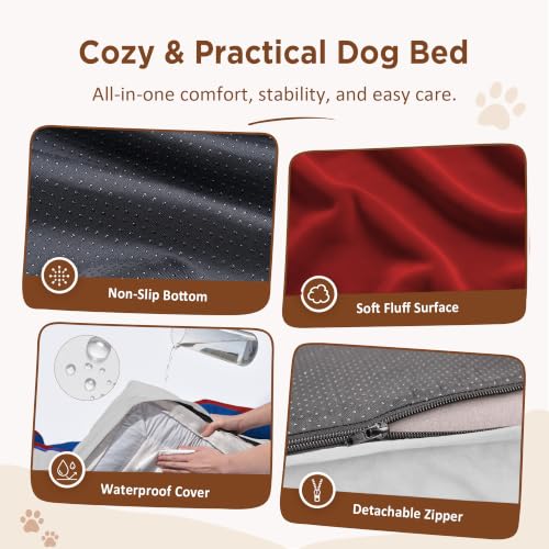 Orthopedic Dog Beds for Large Sized Dog with Bolster (36.0"L x 27.0"W x 8.0"Th / Primary Tri-Color)