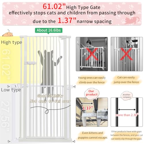 Extra Tall Cat Gate 61.02" High 63.39" (61.02" H-white / 63.39"-67.71" W)