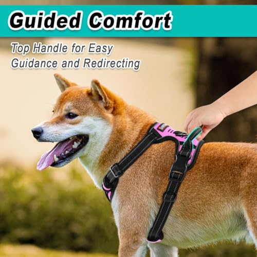 Dog Harness for Medium Sized Dog No Pull 2 Leash Clips Dog Vest (Medium / Pink)