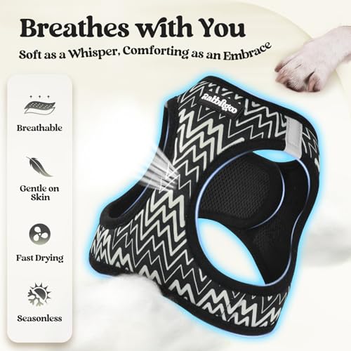 Dog Harness Medium Sized and Leash Set (Black Zigzag / L (chest: 18.2 - 20.5"))