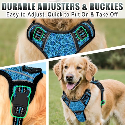 No Pull Dog Harness Large Step in Reflective Dog Harness with Front Clip and Easy Control Handle for Walking Training Running with ID tag Pocke (Blue/Black / Medium)