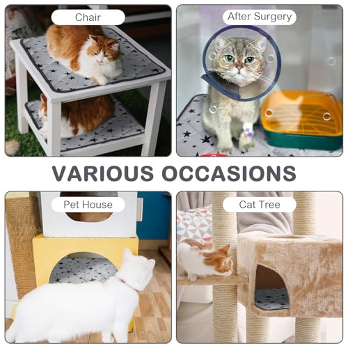 4 Pack Self Warming Cat Bed Self Heating Cat Mat Star Pattern Soft Dog Crate Pad Thermal Pet Mat Anti Slip Kennel Dog Washable Warming Bed for Outdoor Indoor (12 x 12 Inch / Gray)