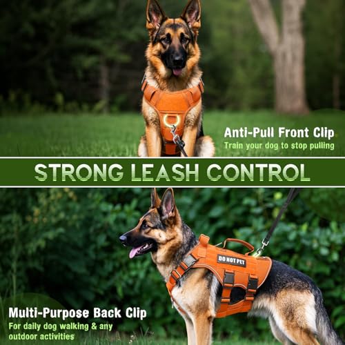 Tactical Molle Vest Mesh Dog Harness with 10 Removale Pet Patches (Large / Orange)