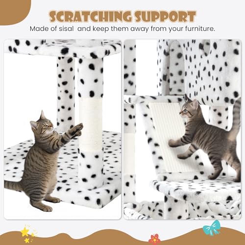 81in Multi Level Tall Cat Tree Tower for Indoor Kitties (White & Black Spot)