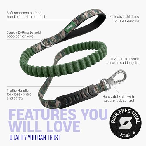 Bungee Dog Leash Shock Absorbing (Green Camo / Small)