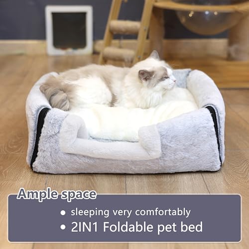 cat Bed cave cat beds for Indoor Cats (M:(17.7"×14.9"×14.9") / Gray)