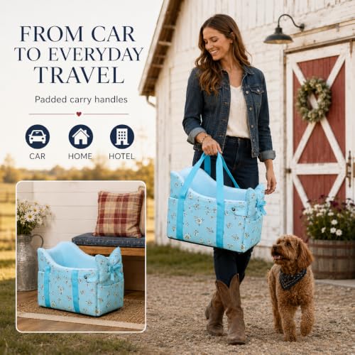 Console Dog Car Seat Up to 11lbs (Blue daisy)