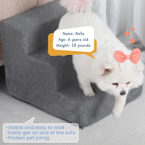 Dog Stairs for Small Dogs & Cats (Grey / 3-Step 13.6" H)