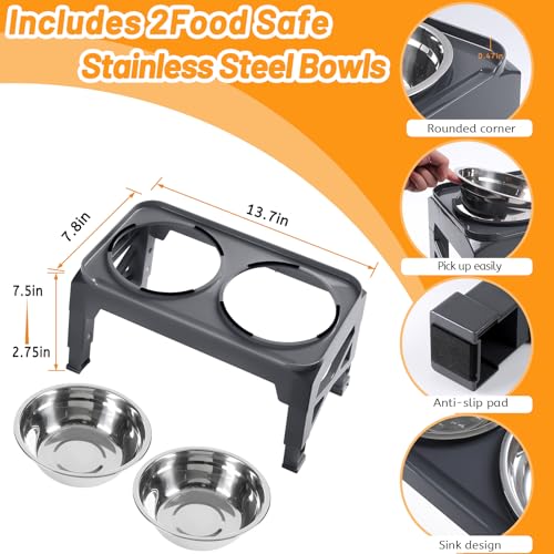 Elevated Dog Bowls with 2 Stainless Steel Dog Food & Water Raised Bowls with No Spill Edge Non (S (6" for Small Dogs) / Grey)