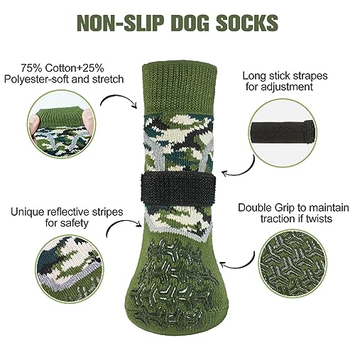 Dog Socks to Prevent Licking Paws for Hot (Reflective Camouflage Green / S/M(Pack of 4))