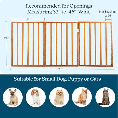 Pet Gate - 3-Panel Indoor Foldable Dog Fence for Stairs or Doorways - 54x24-Inch Retractable Wood Freestanding Dog Gates by PETMAKER (Mahogany) (Mahogany / 3 Panel)